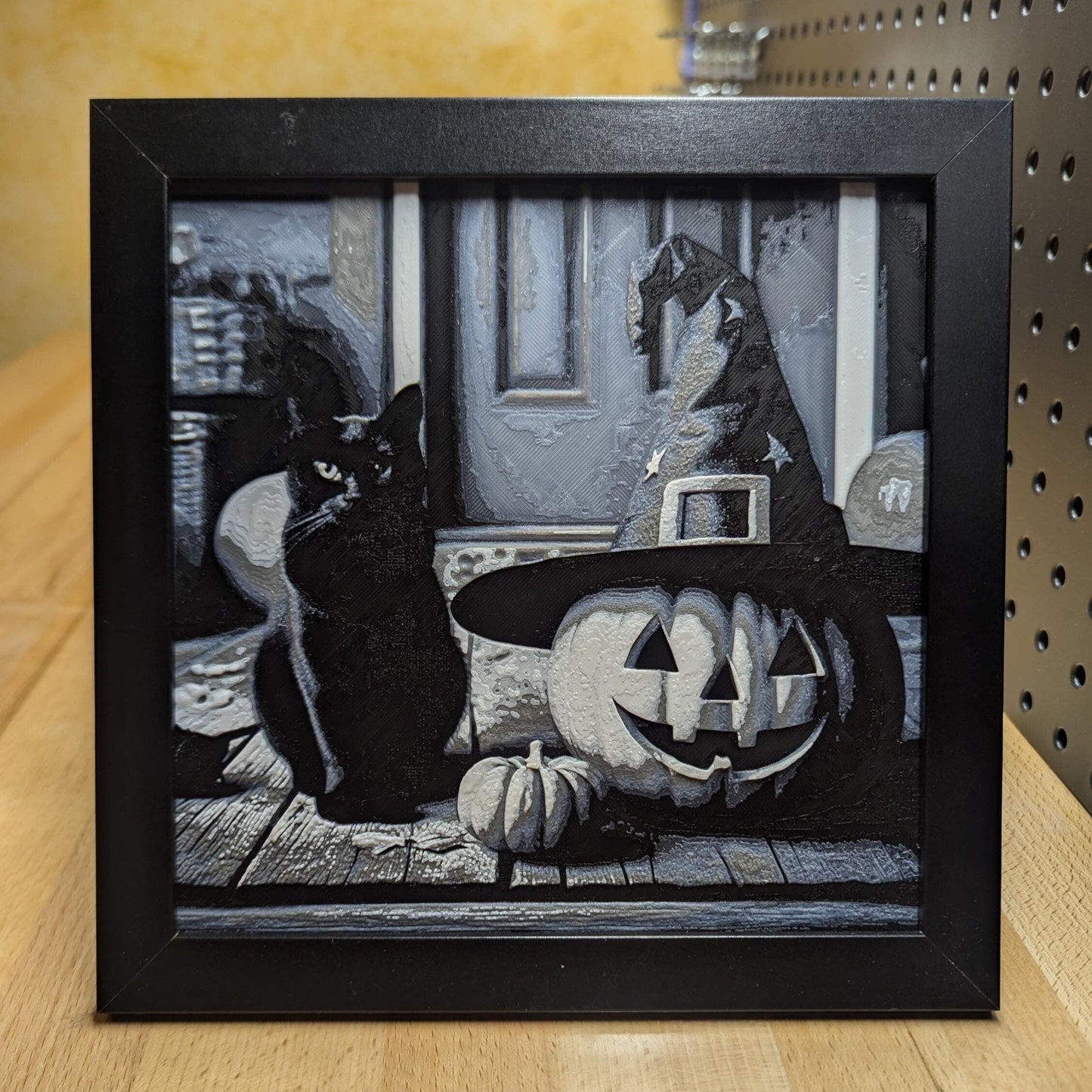 Pumpkin Witch with Cat Wall/Desk Decor, Hueforge