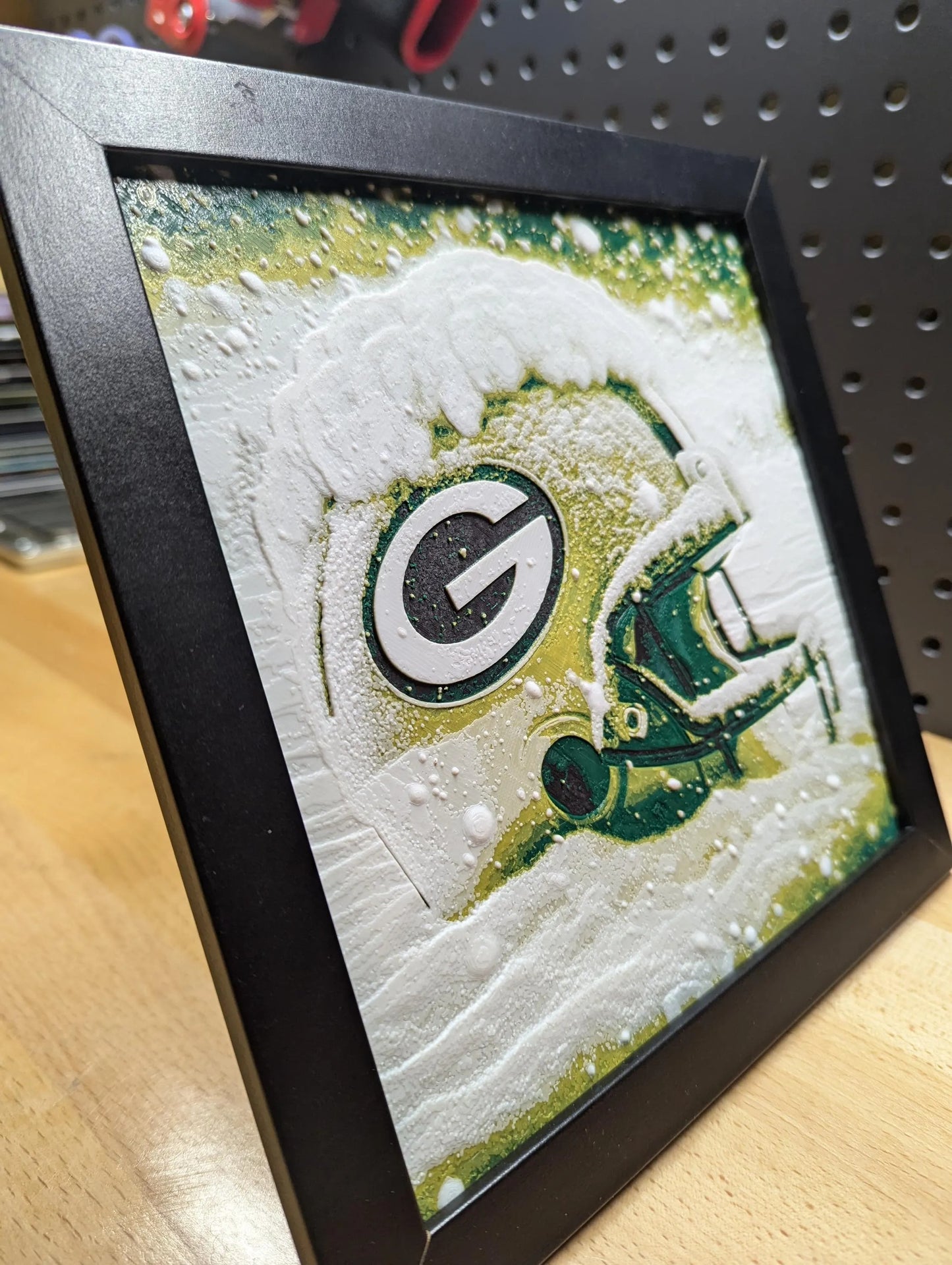 Green Bay Packers Heavy Snow Fall Helmet Wall/Desk Decor, Hueforge