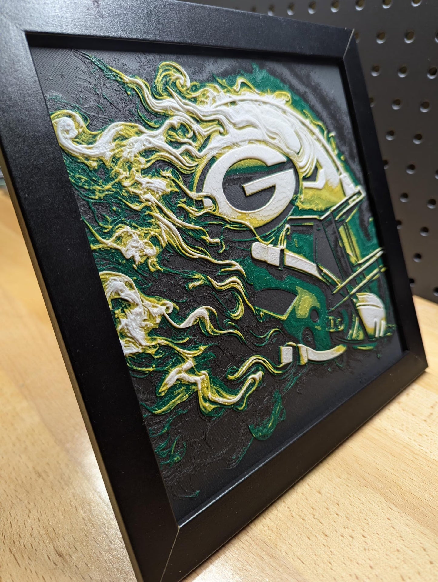 Green Bay Packers Smoking Helmet Wall/Desk Decor, Hueforge
