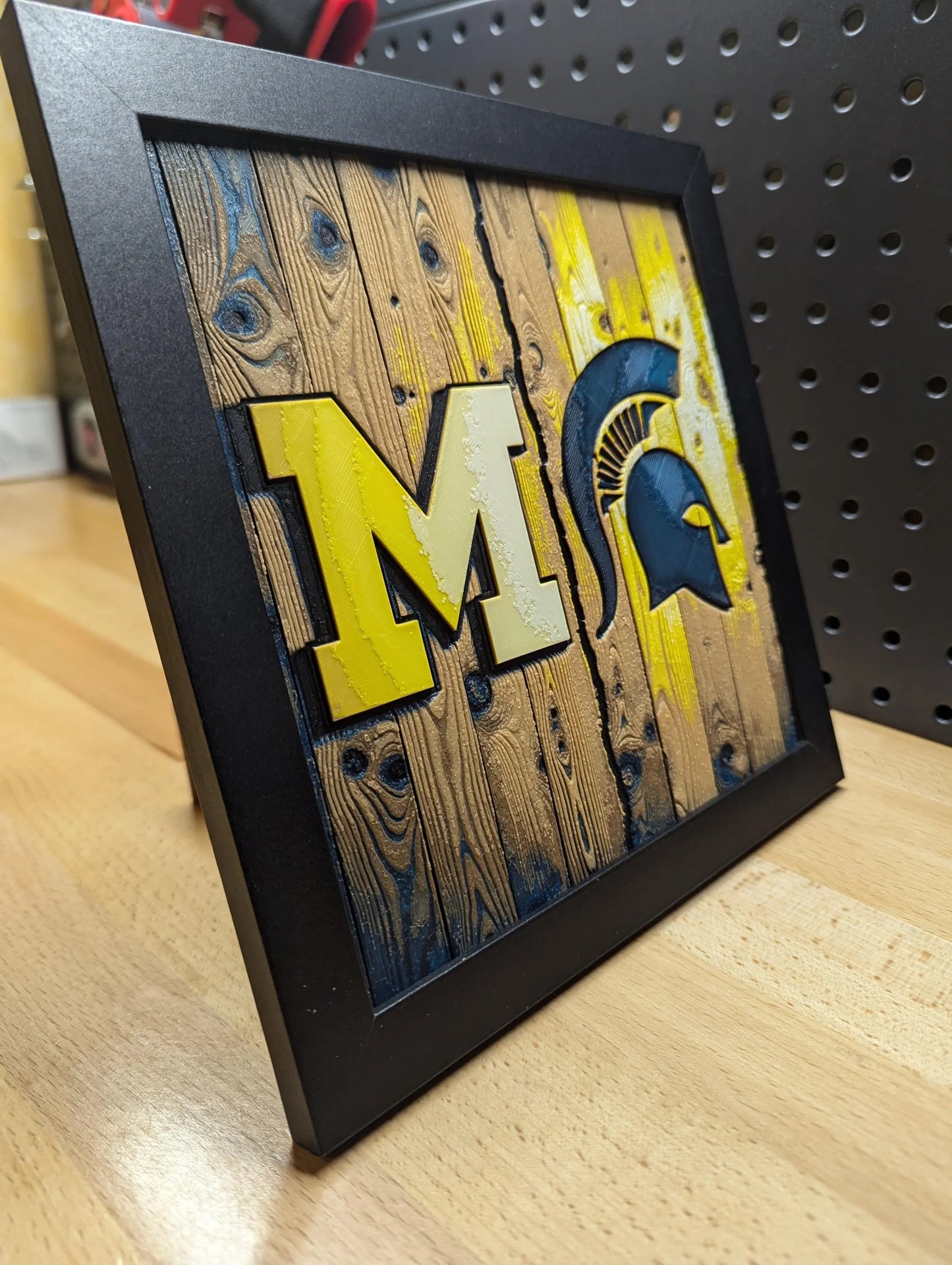 House Divided Michigan vs Michigan State Logo Wall/Desk Decor, Hueforge