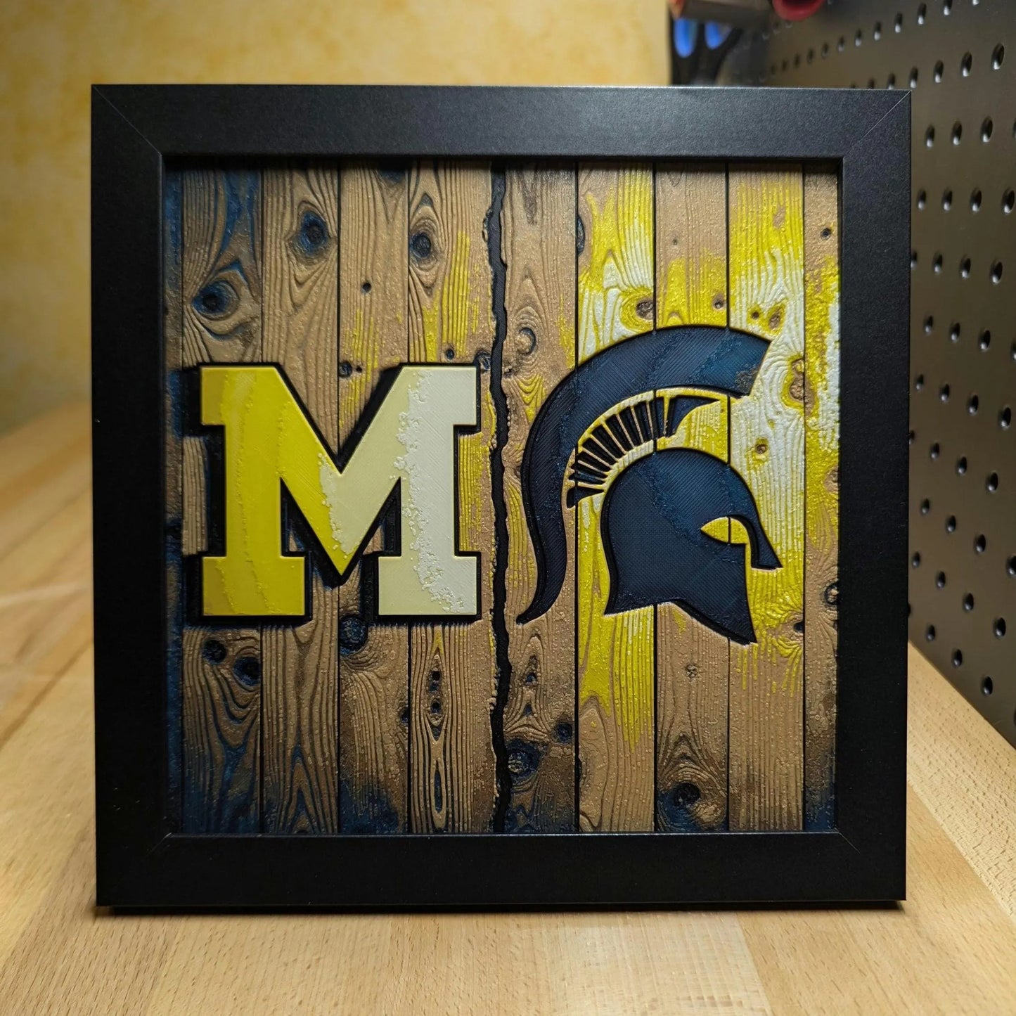 House Divided Michigan vs Michigan State Logo Wall/Desk Decor, Hueforge