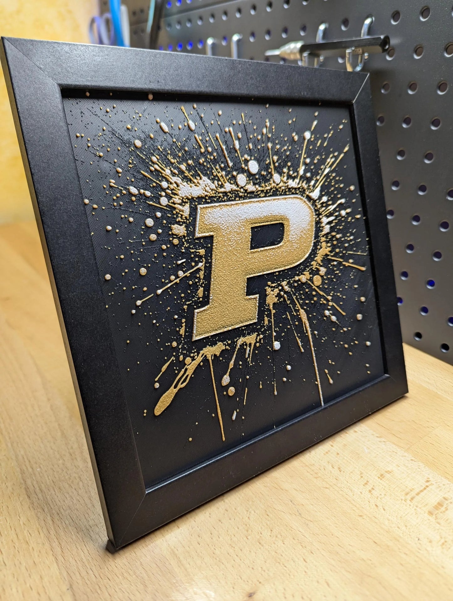 Purdue University Paint Splatter Desk/Wall Decor, Hueforge