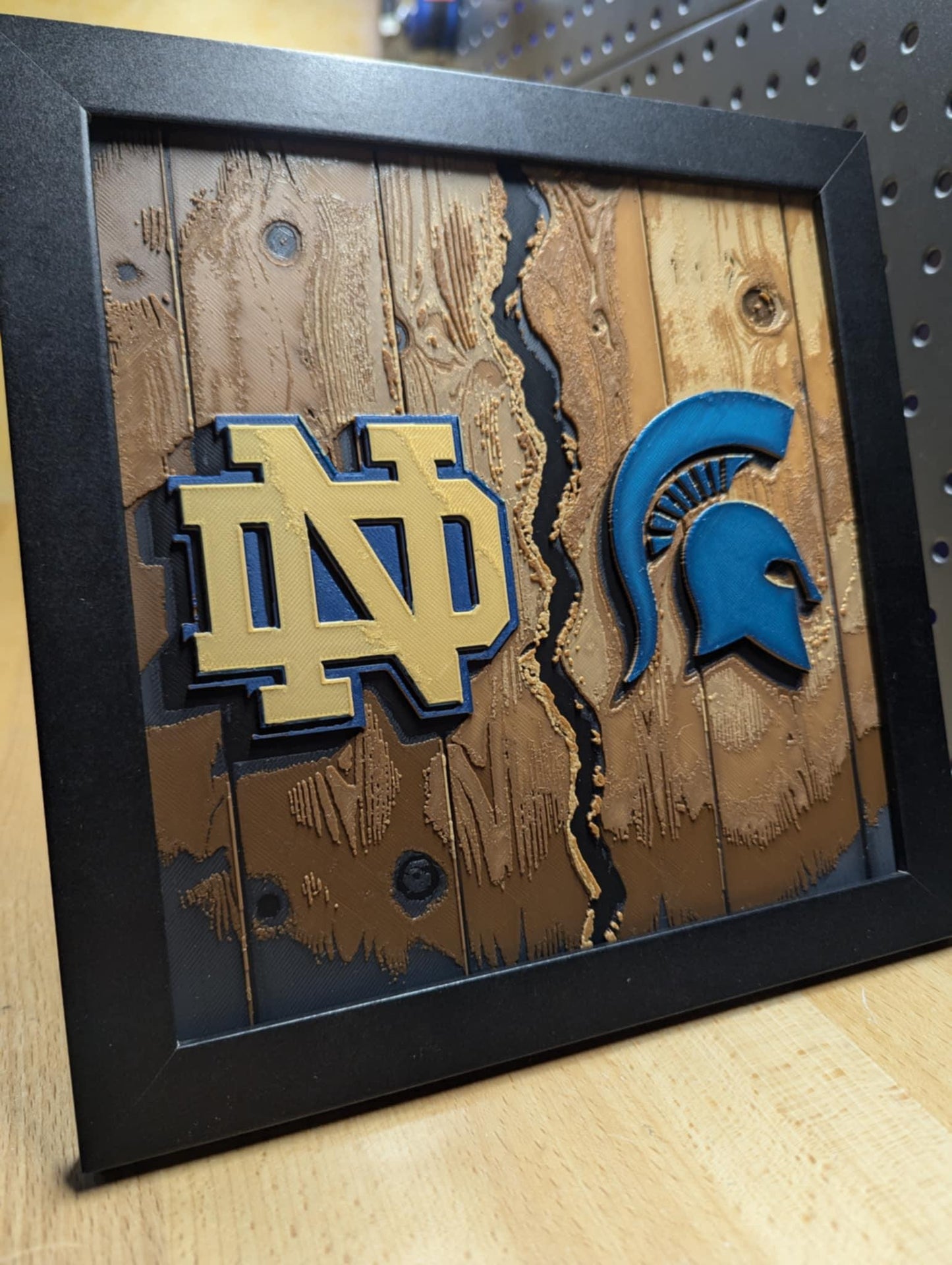 House Divided Notre Dame vs Michigan State Wall/Desk Decor, Hueforge