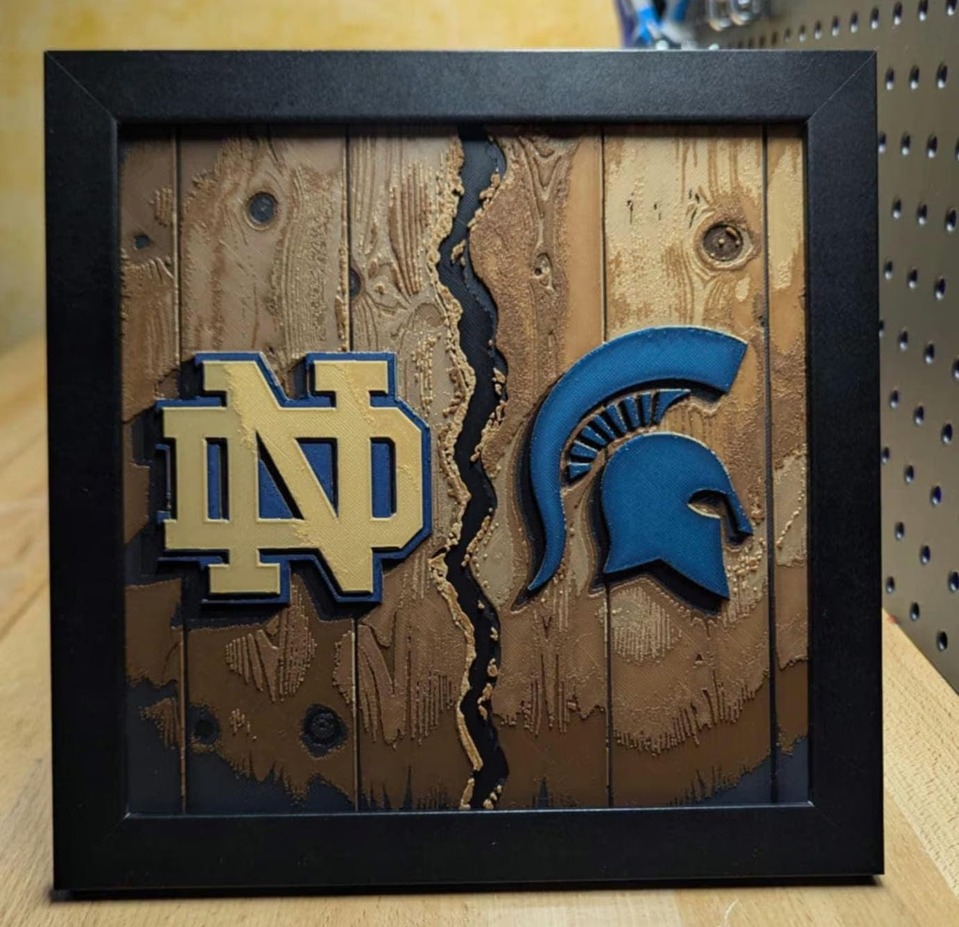 House Divided Notre Dame vs Michigan State Wall/Desk Decor, Hueforge