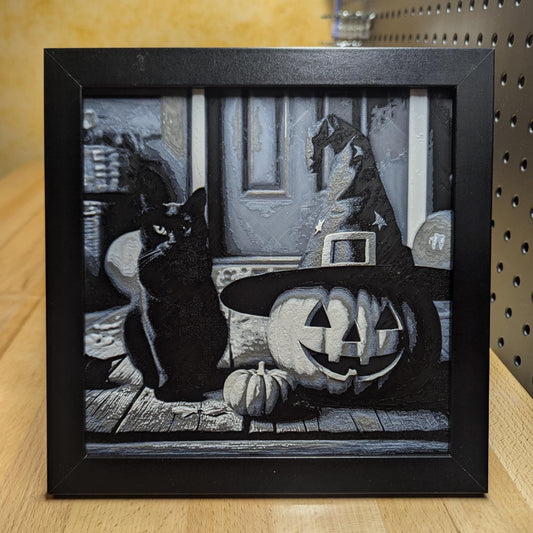Pumpkin Witch with Cat Wall/Desk Decor, Hueforge