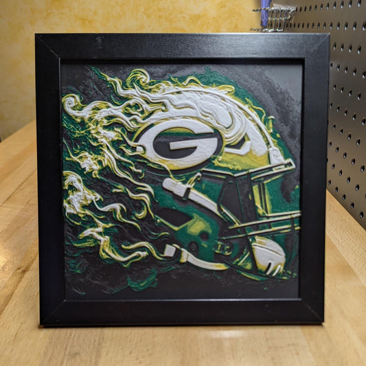 Green Bay Packers Smoking Helmet Wall/Desk Decor, Hueforge