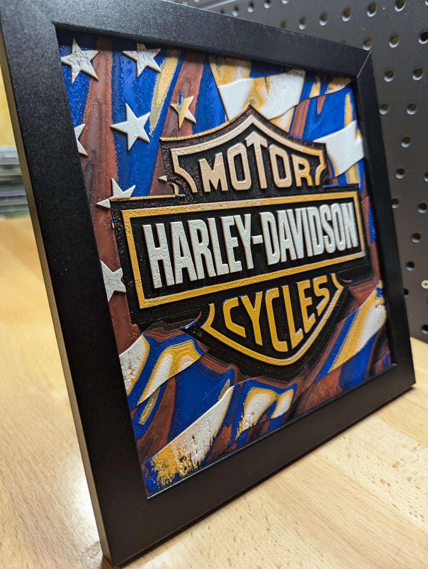 Harley Davidson American Flag Wall/Desk Decor, Hueforge
