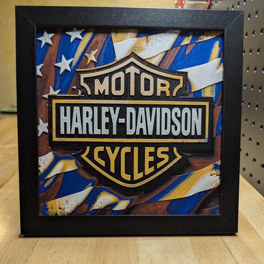 Harley Davidson American Flag Wall/Desk Decor, Hueforge
