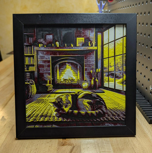 Cat by the Fire Wall/Desk Decor, Hueforge