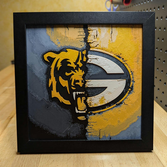 House Divided Green Bay Packers Chicago Bears Wall/Desk Decor, Hueforge