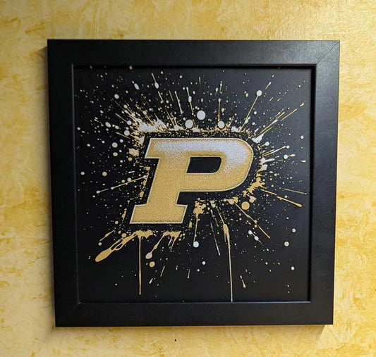 Purdue University Paint Splatter Desk/Wall Decor, Hueforge
